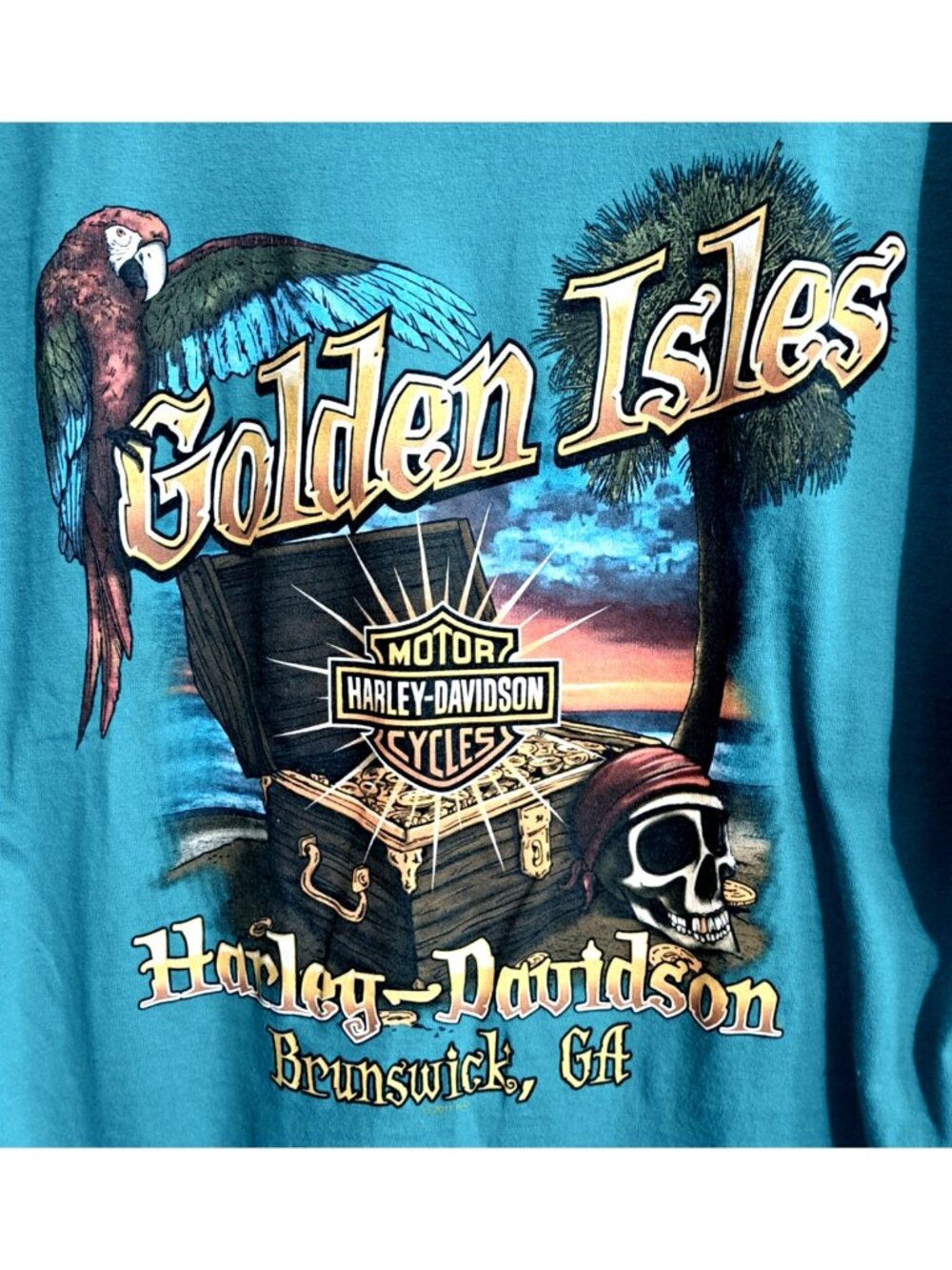 Harley-Davidson Men L Short Sleeve Teal Green T-Shirt Golden Isles Brunswick GA